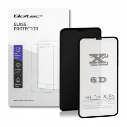 Qoltec Premium tempered glass screen protector for iPhone Xs | 6D | Full covered | Black