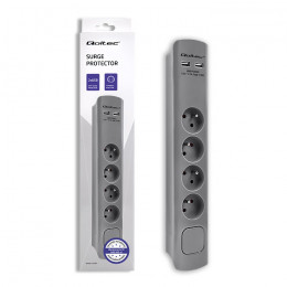 Qoltec Surge protector | 4 sockets | 2 x USB | 1.8m | Grey