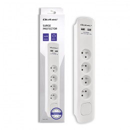 Qoltec Surge protector | 4 sockets | 2 x USB | 1.8m | White