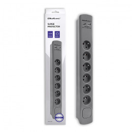 Qoltec Surge protector | 6 sockets | 2 x USB | 1.8m | Grey