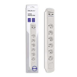 Qoltec Surge protector | 6 sockets | 2 x USB | 1.8m | White