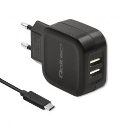 Qoltec Charger 17W | 5V | 3.4A | 2xUSB +USB C cable