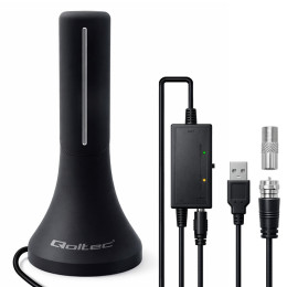 Qoltec Internal High-Power DVB-T/T2 TV Antenna | signal amplifier | 4K | high gain 32dBi | 360&ordm; | 4m 