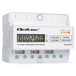 Qoltec Three-phase electronic meter | energy consumption meter for DIN rail | 400V | 100A | LCD | LED | 7P