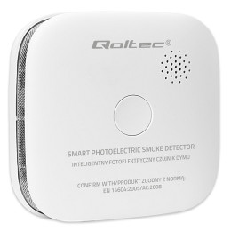 Qoltec Certified Wireless Smoke Detector with Battery | Sensor life: 10 years | Battery life: 10 years | Alarm: 85dB | LED
