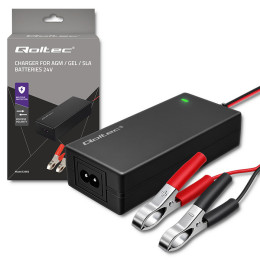 Qoltec Automatic charger for AGM GEL STD batteries | 24V charger | 2A | 48W | LED | 1.8m cable