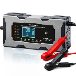 Qoltec Intelligent microprocessor charger 12V 10A | Rectifier with repair function for AGM GEL LiFePO4 battery | LCD