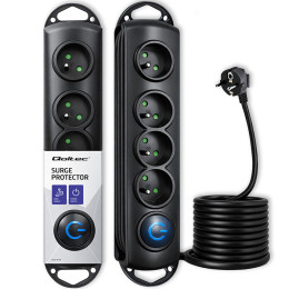 Qoltec Surge protector | 4 sockets | 1.5m | Black