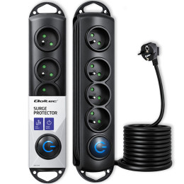 Qoltec Surge protector | 4 sockets | 2.5m | Black