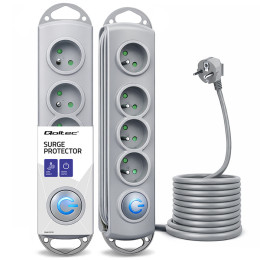 Qoltec Surge protector | 4 sockets | 1.5m | Grey