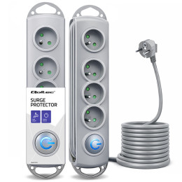 Qoltec Surge protector | 4 sockets | 2.5m | Grey