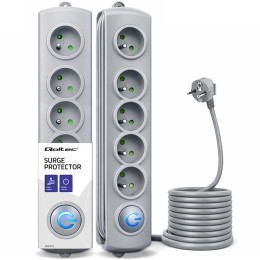 Qoltec Surge protector | 5 sockets | 3m | Grey