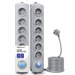 Qoltec Surge protector | 6 sockets | 1.8m | Grey