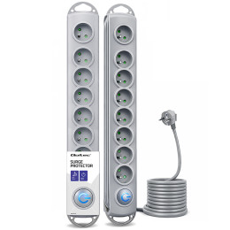 Qoltec Surge protector | 8 sockets | 3m | Grey