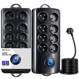 Qoltec Surge protector | 8 sockets | 2.5m | Black