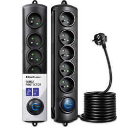 Qoltec Surge protector | 5 sockets | 1.8m | Black