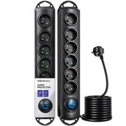 Qoltec Surge protector | 6 sockets | 1.8m | Black