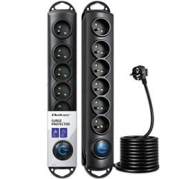 Qoltec Surge protector | 6 sockets | 3m | Black