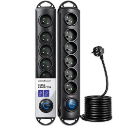 Qoltec Surge protector | 6 sockets | 5m | Black
