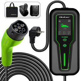 Qoltec Mobile charger for EV 2in1 Type2 with regulation | 3.5kW | 230V | SCHUKO 16A | LCD | Portable | Wallbox | 5m