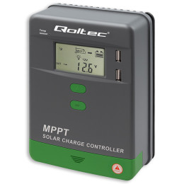 Qoltec Solar Charge Controller MPPT with Temperature Sensor 10A | 12V / 24V | LCD | 2 x USB | GEL | LiFePO4
