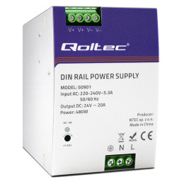 Qoltec Industrial DIN rail power supply | 480W | 24V | 20A