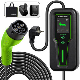 Qoltec Mobile charger for EV 2in1 Type2 with regulation | 3.5kW | 230V | SCHUKO 16A | LCD | Portable | Wallbox | 5m