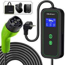 Qoltec Mobile charger for EV 2in1 Type2 | 3.5kW | 230V | SCHUKO 16A | LCD | Portable | Wallbox | 5m