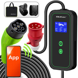 Qoltec Mobile EV charger with adjustable 2in1 Type2 | 11kW | CEE 32A | Wi-fi | LCD | 3 phase | Portable | Wallbox | 5m