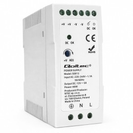 Qoltec DIN rail power supply | 60W | 12V | 5A | White | Slim