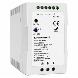 Qoltec DIN rail power supply | 96W | 24V | 4A | White | Slim