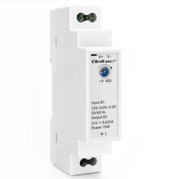Qoltec DIN rail power supply | 15W | 24V | 0.625A | Gray