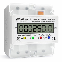 Qoltec Three phase electronic energy consumption meter | 400V | LCD | 4P | DIN rail