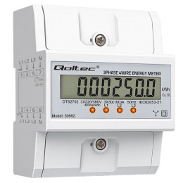 Qoltec Three-phase electronic meter | DIN rail energy consumption meter | 400V | 100A | LCD | 4P
