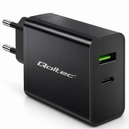 Qoltec Super Quick PD Charger | 1xUSB-C | 1xUSB | 45W | 5-20V | 2.25-3A | Black