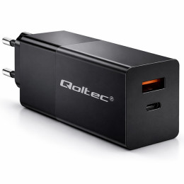 Qoltec GaN POWER PRO charger | 1xUSB type C | 1xUSB A | 100W | 5-20V | 1.5-5A | PD | Laptop | Smartfon | Black