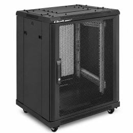 Qoltec 19" RACK cabinet | 15U | 600 x 855 x 600 | Perforated doors | Standing | Feet + Casters | Steel case | Lock