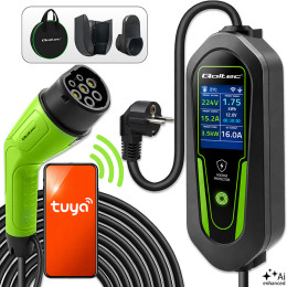 Qoltec Charger for EV Electric car and hybrids 2-in-1 Type 2 adjustable | 3.5kW | 230V | SCHUKO 16A | Wi-Fi | Tuya | Smart Life | LCD | 5m 