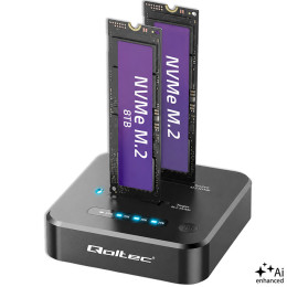 Qoltec M.2 NVMe SSD docking station | PCIe | DUAL 2 x 8TB | USB-C 3.2 | 10Gb/s | offline cloning