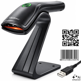 Qoltec Barcode Scanner 1D 2D + Scanner Stand  | QR | EAN | USB 