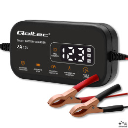 Qoltec Intelligent microprocessor charger 12V | 2A | Rectifier  for AGM GEL battery | LCD