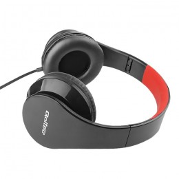 Qoltec Headphones with microphone | Folding | Red-Black