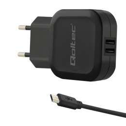 Qoltec Charger 17W | 5V | 3.4A | 2xUSB +Micro USB cable