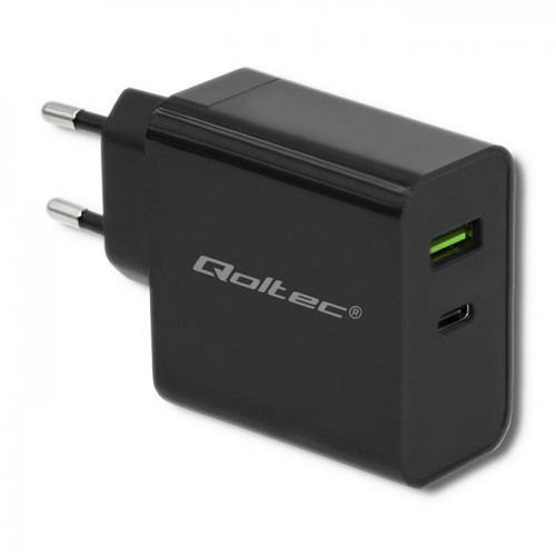 Qoltec Charger | 45W | 5-20V | 2.25-3A | USB type C PD | USB 3.0 | Black