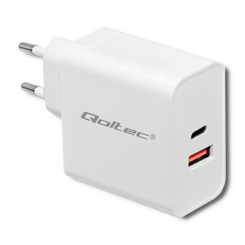 Qoltec Charger| 63W | 5-20V | 1.5-3A | USB type C PD | USB QC 3.0 | White