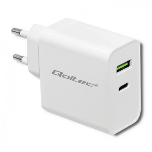 Qoltec Charger | 45W | 5-20V | 2.4-3A | USB type C PD | USB 3.0 | White