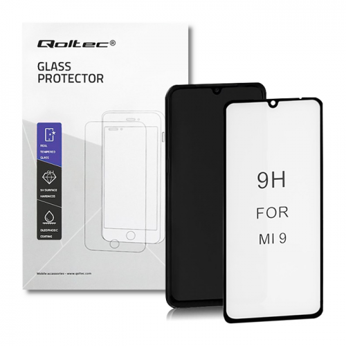 Qoltec Premium tempered glass screen protector for Xiaomi Mi9 | 6D | FULL COVERED | BLACK