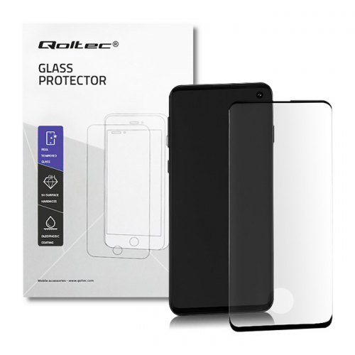 Qoltec Premium tempered glass screen protector for Samsung S10 | FULL COVERED | BLACK