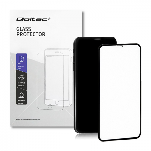 Qoltec Premium tempered glass screen protector for Apple iPhone 11 Pro Max | FULL COVERED | BLACK | 6D