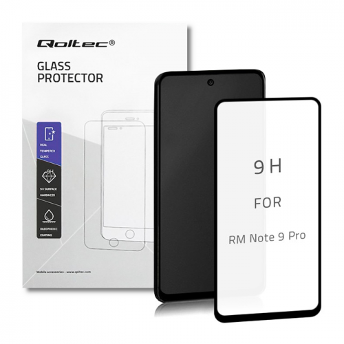 Qoltec Premium tempered glass screen protector for Xiaomi Redmi Note 9S | FULL COVERED | BLACK | 6D